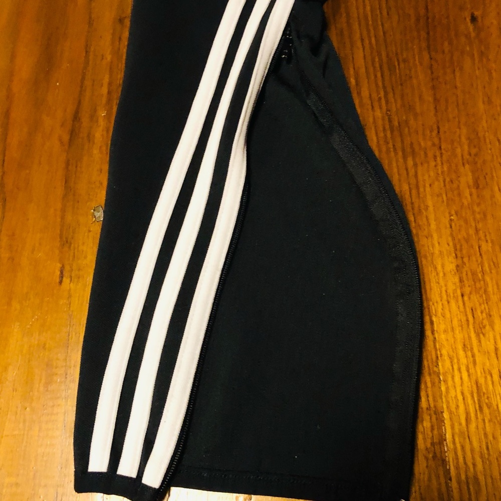 Adidas black three stripe warmup pants, women’s S